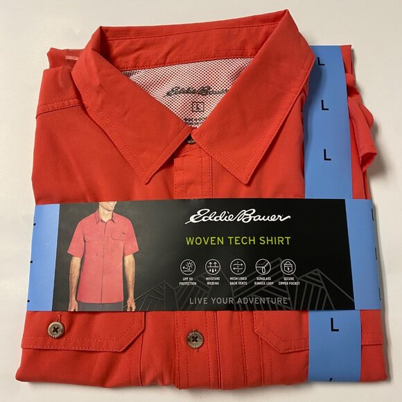 Eddie Bauer Mens Woven Tech Shirt L Short Sleeve Breathable & Quick-Dry - Picture 4 of 6